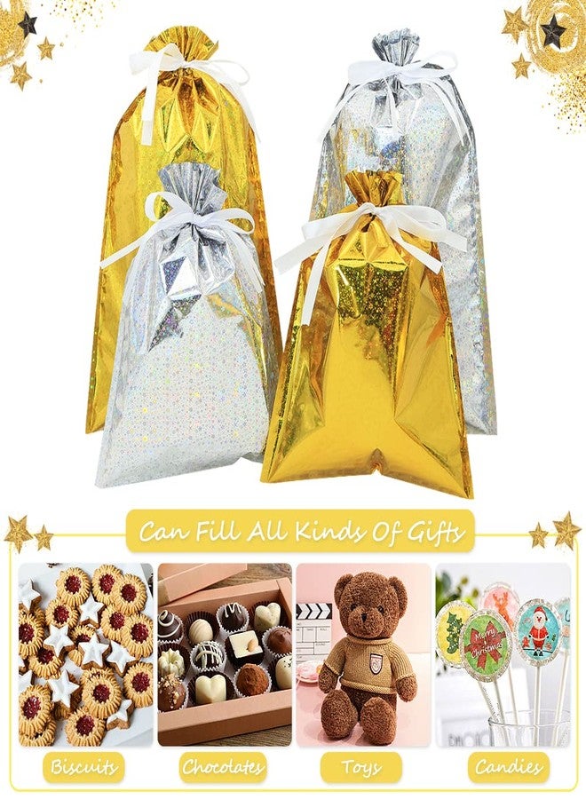 Geluode 20pcs Drawstring Goodie Gift Bags, Party Favor Bags, Gift Wrapping Bag, Holiday Treats Bags with Ribbon Ties and Tags in 2 Sizes of 2 Colors, for Families Friends Kids in All Occasion of Celebration - Image 3